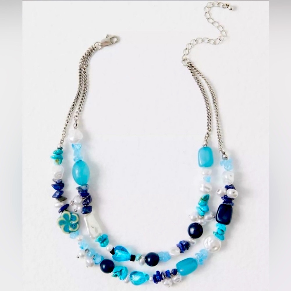 Free People Steal The Show Necklace in Blue NWT - Picture 2 of 2